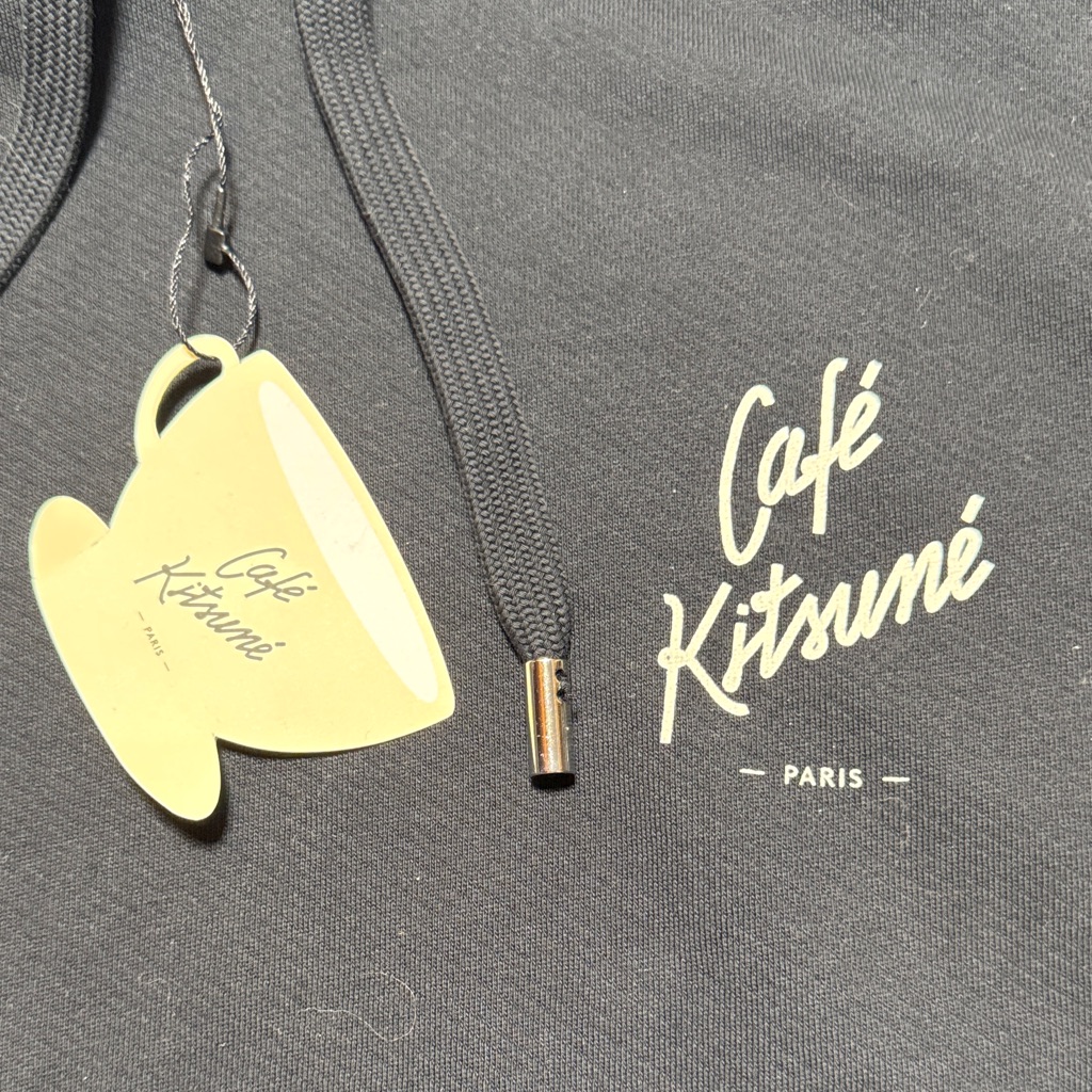 Caf Kitsun Nwt Men's Logo Print Black Drawstring Hoodie Front Pouch Comfy Xs — image 4 of 8